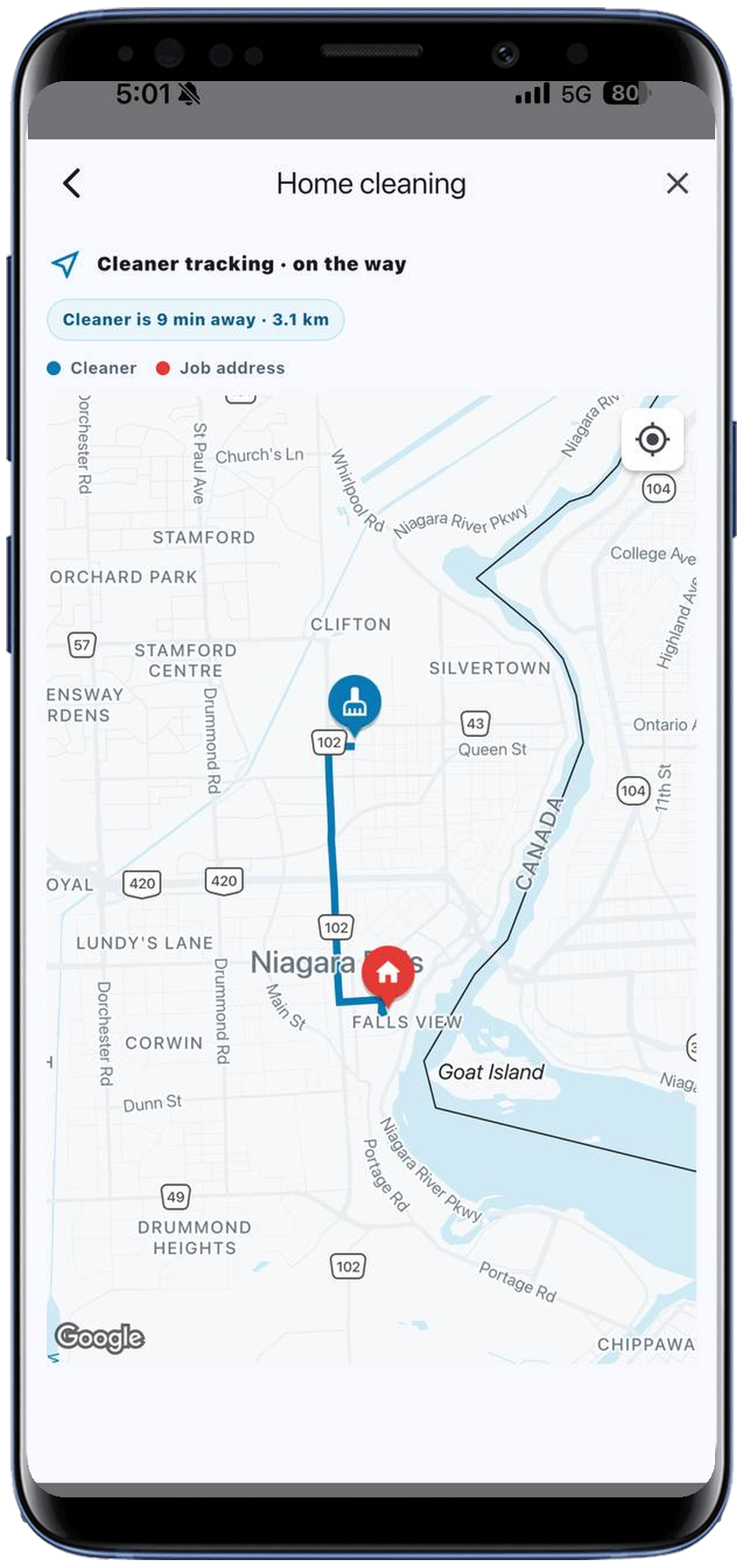 Live cleaner tracking map